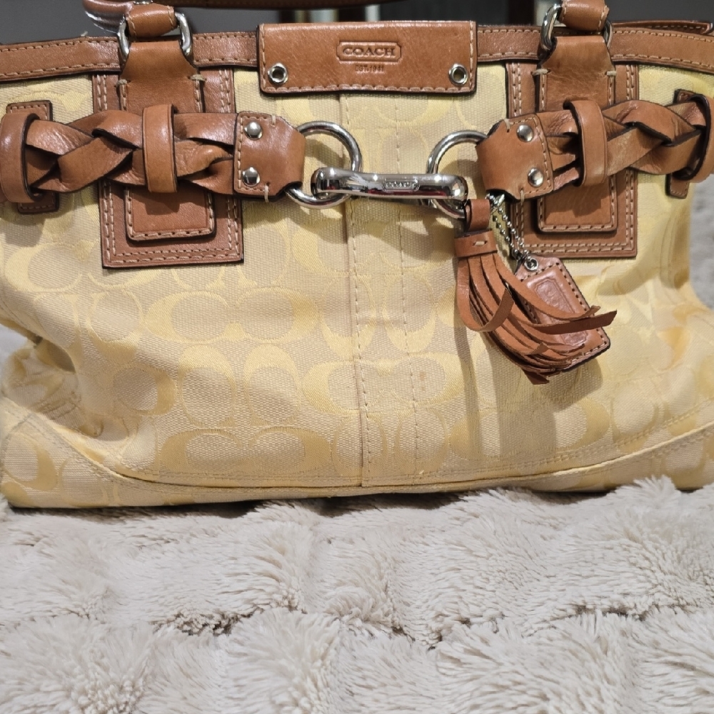 Coach Yellow and Tan Shoulder Bag with Classic Design